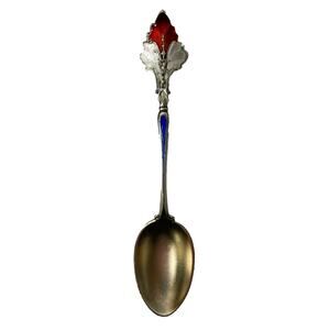 Rare Antique Silver Souvenir Spoon 4.7 inch Red Blue Enamel Handle Collectable